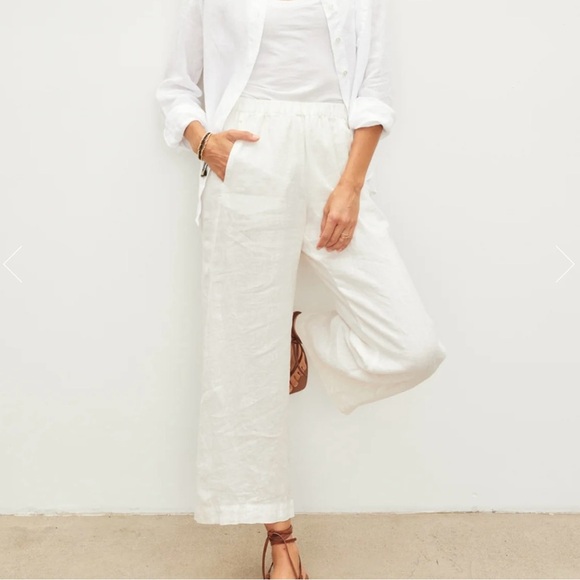 CYNTHIA ROWLEY White Linen Flare Wide-leg Pants - Picture 1 of 10